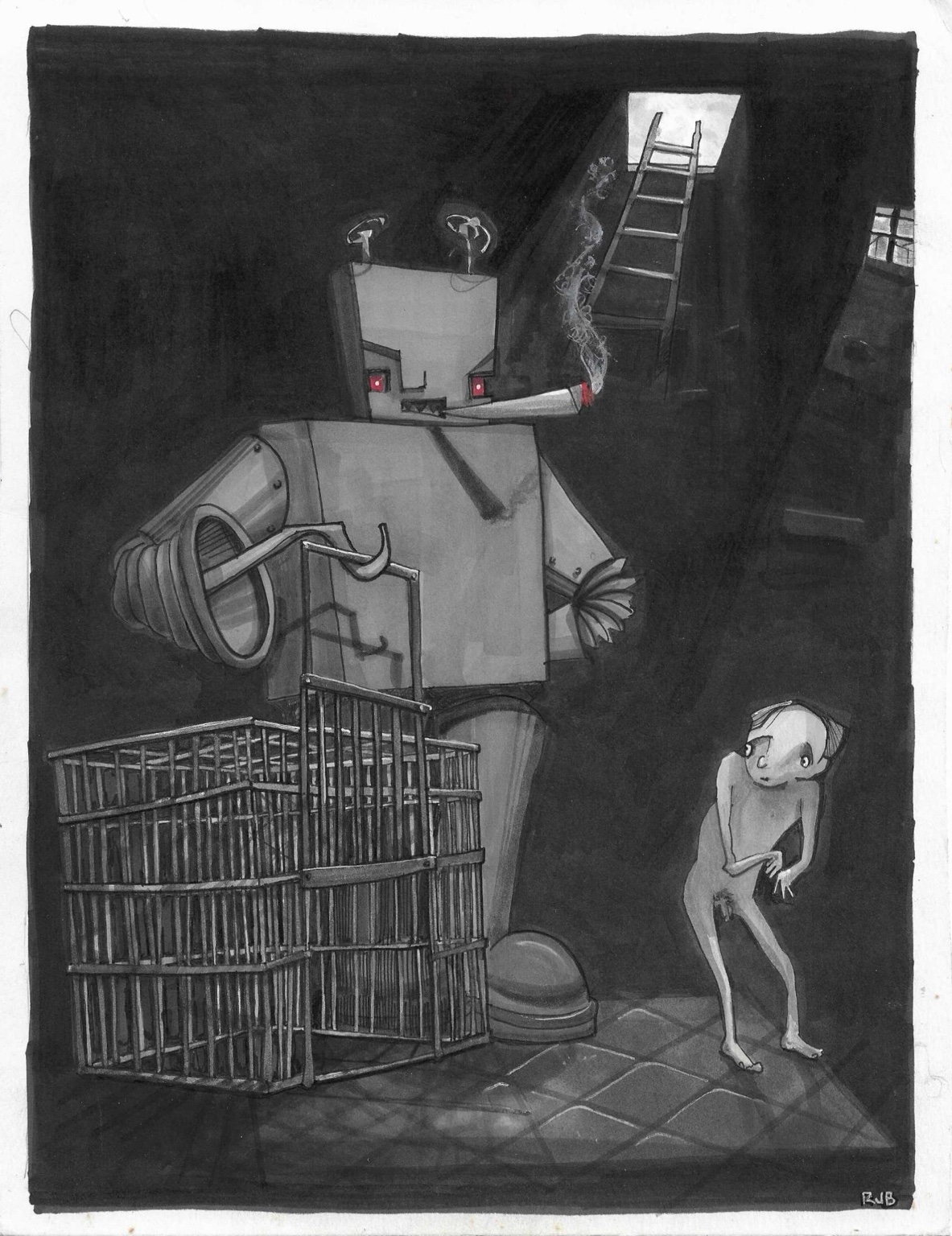 The Smoking Robot Returns — original drawing by Richard J. Bailey