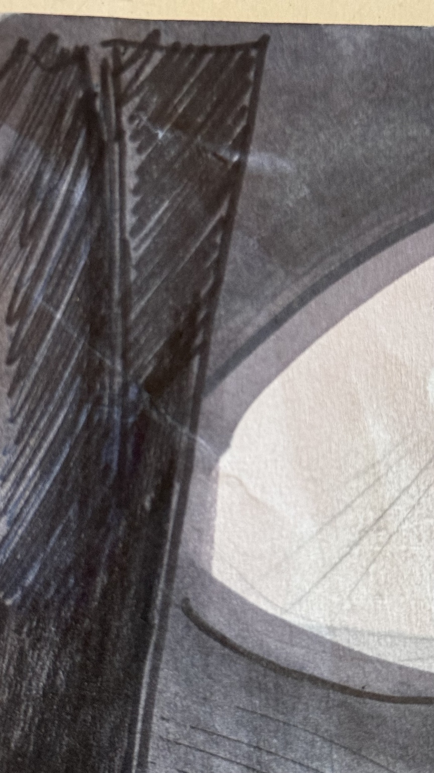 Dog-eared corner and crease in the original drawing.